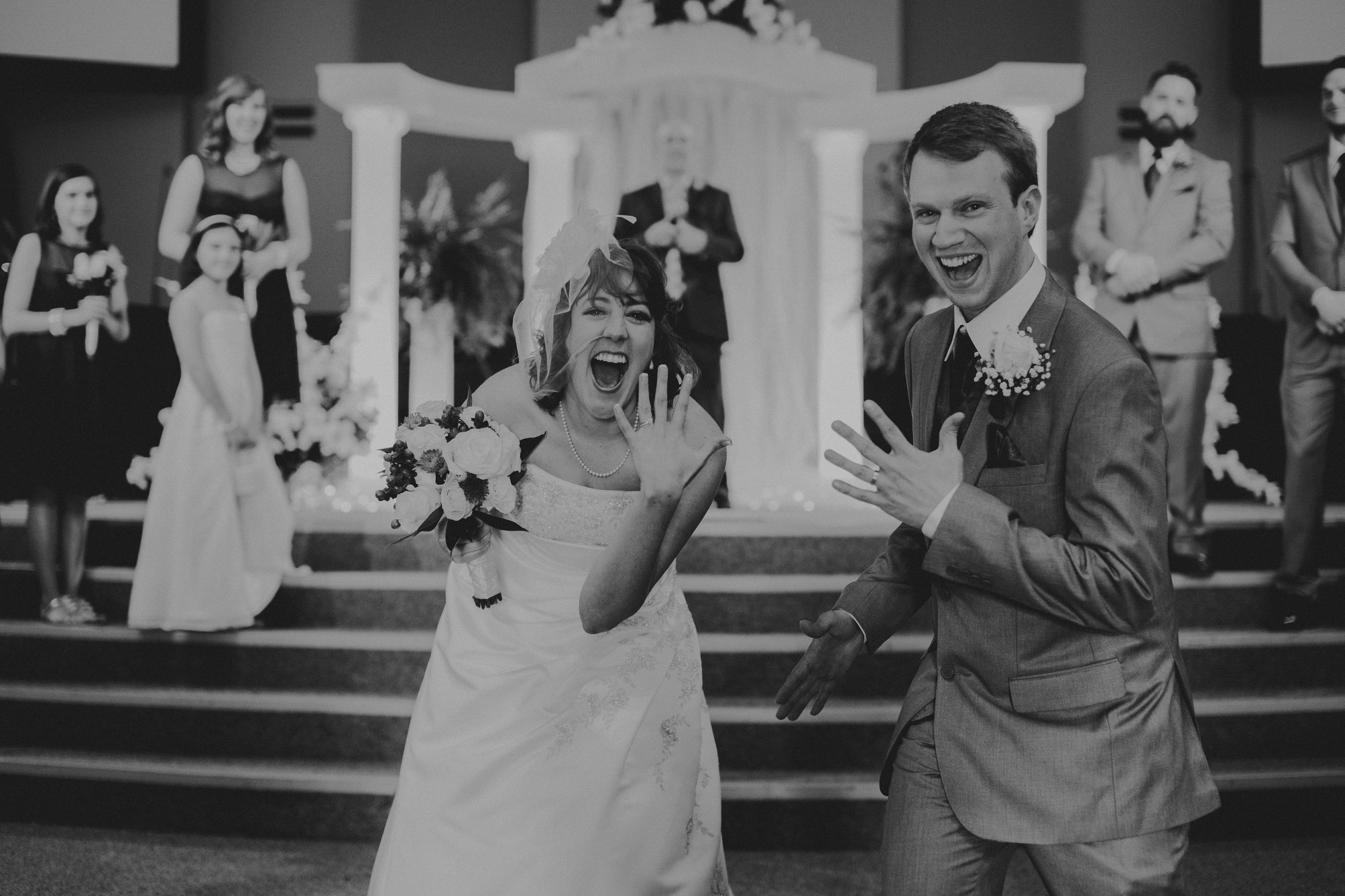 Black and White photo of bride and groom